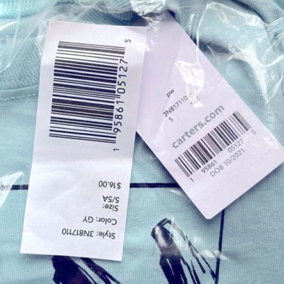 Carter’s Kid boys tee jersey 5/5A long sleeves light blue NWT - Picture 7 of 7